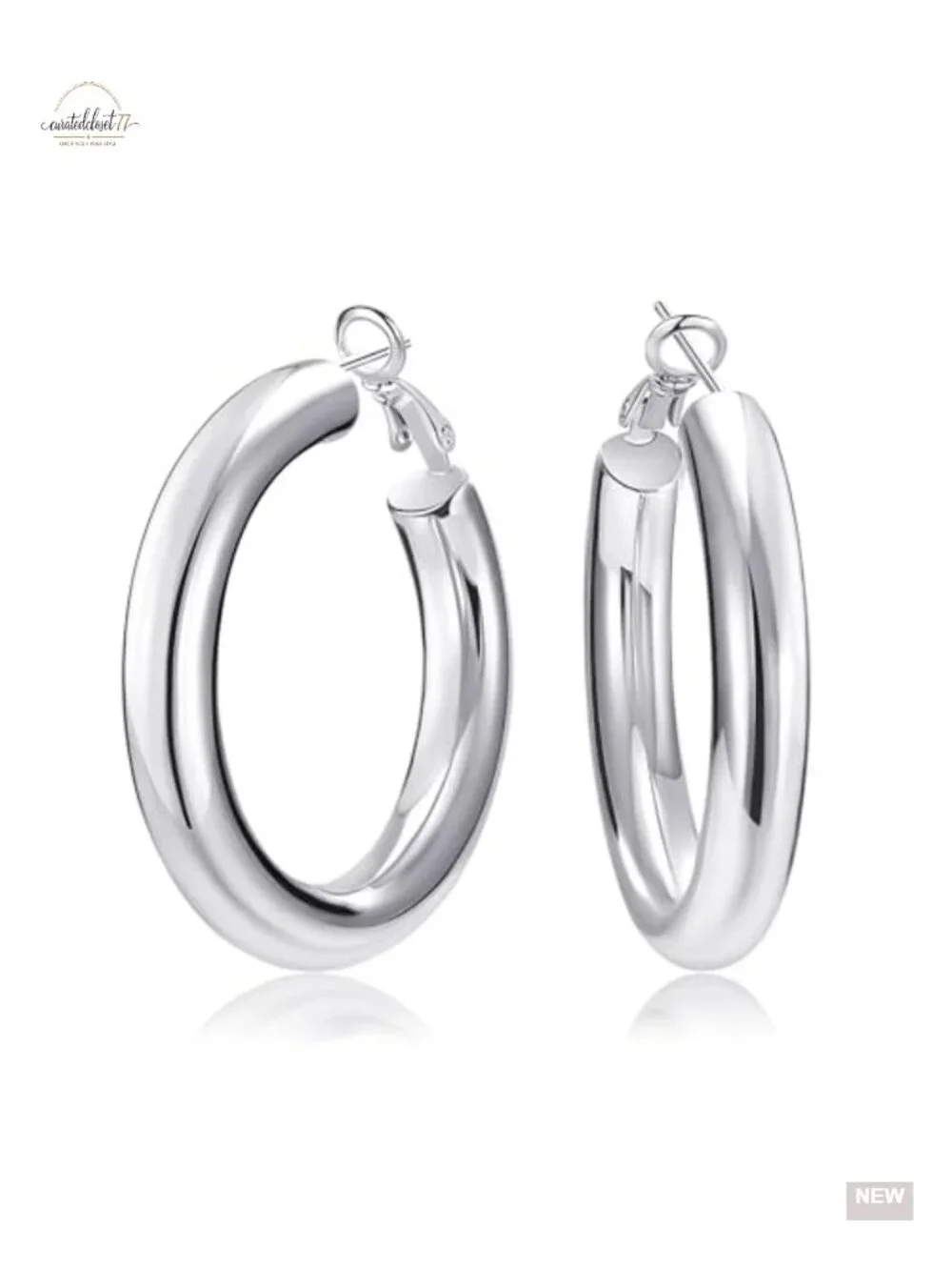 Chunky Hoop Earrings 14K Gold Plated - Lightweight Hollow Tube Thick Hoops